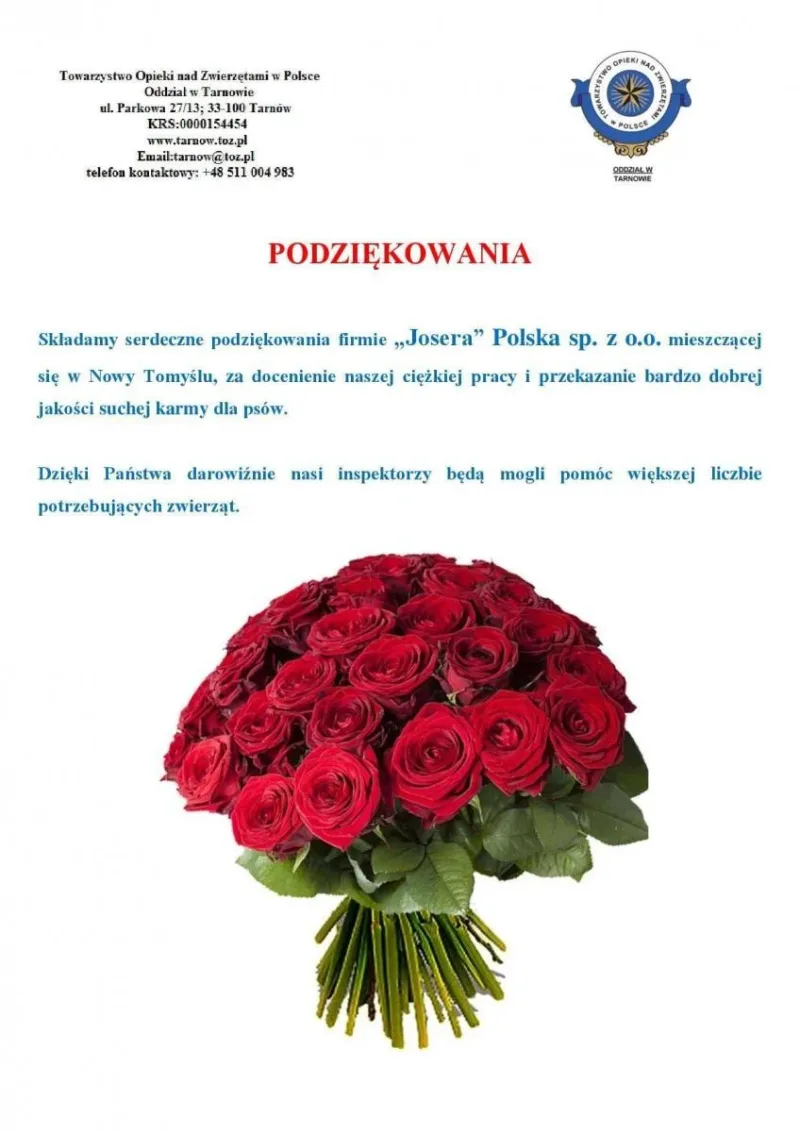 Podziękowania dla Josera za wsparcie