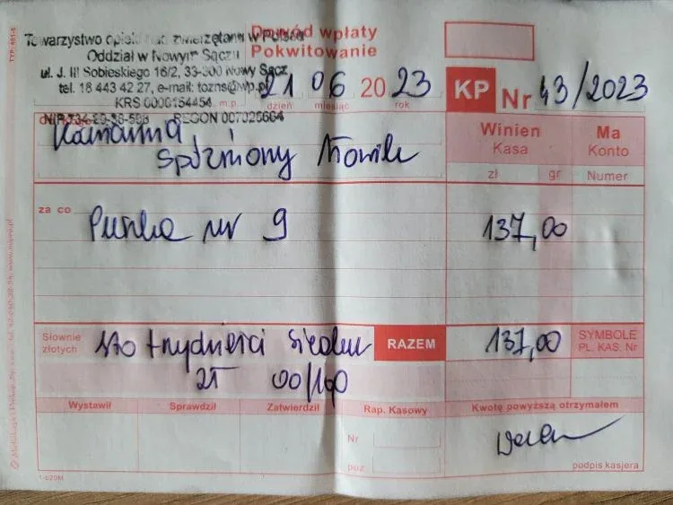 Podziękowania dla kawiarni Spóźniony Słowik
