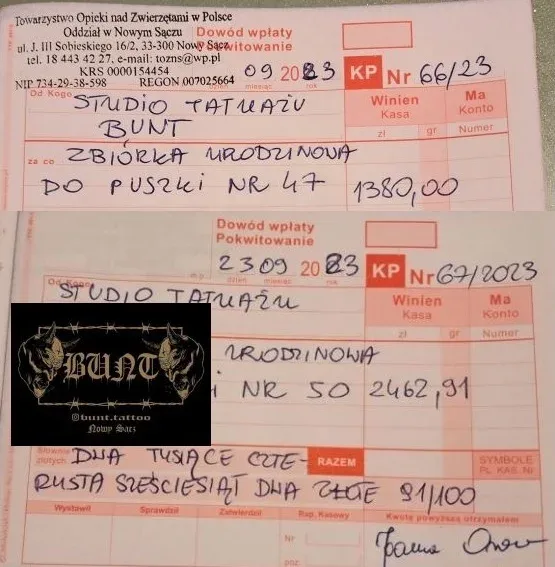 Podziękowania za wsparcie od BUNT Tattoo & Piercing