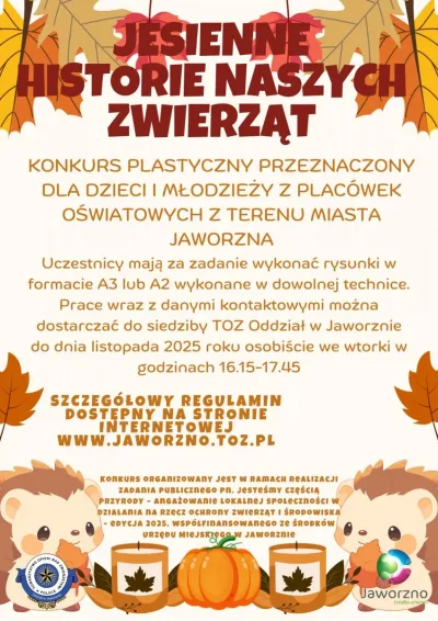 Konkurs plastyczny „Jesienne historie naszych zwierząt” w Jaworznie