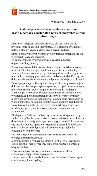 Apel o nieużywanie fajerwerków w Sylwestra